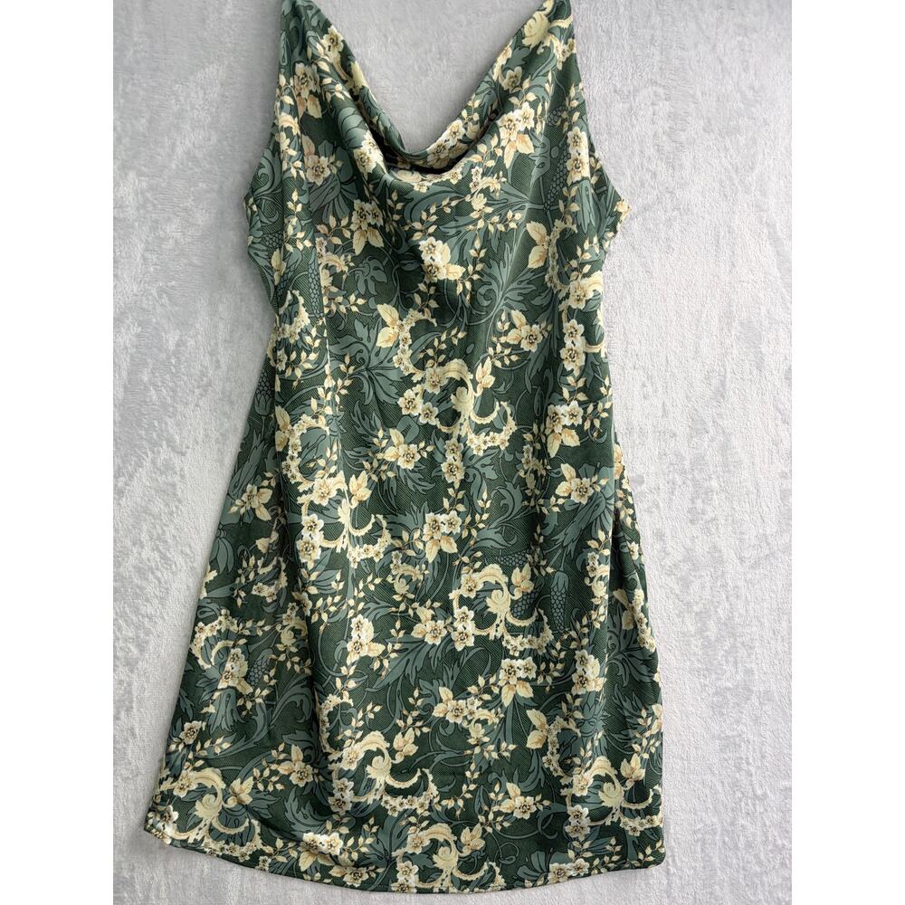 Urban Outfitters Green Satin Floral Cowl Neck Mini Slip Dress - Size L - Picture 5 of 9